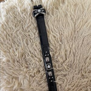 BRIGHTON Black Alligator Stamped leather belt w/Silver & Black embellishments.